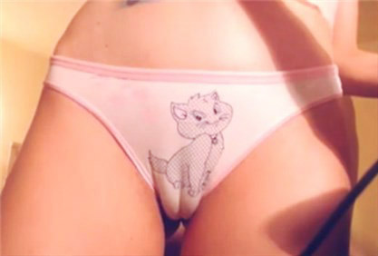 She sexy teases with puffy cameltoe pussy <!-- width=