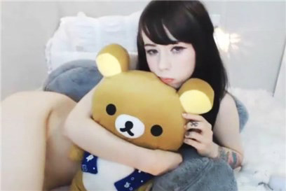 Slender teen with her teddy friend <!-- width=