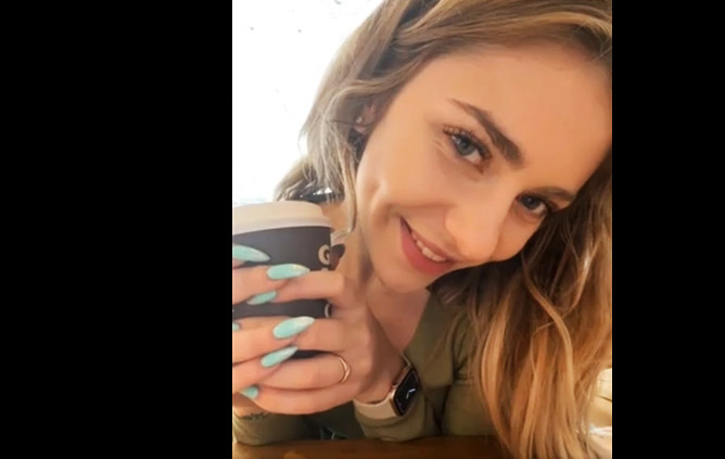 Blonde having coffee and then masturbating for an hour in the toilet <!-- width=