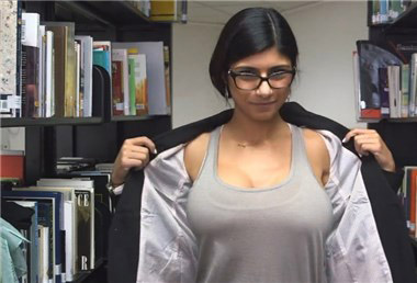 Mia Khalifa undressing in library <!-- width=